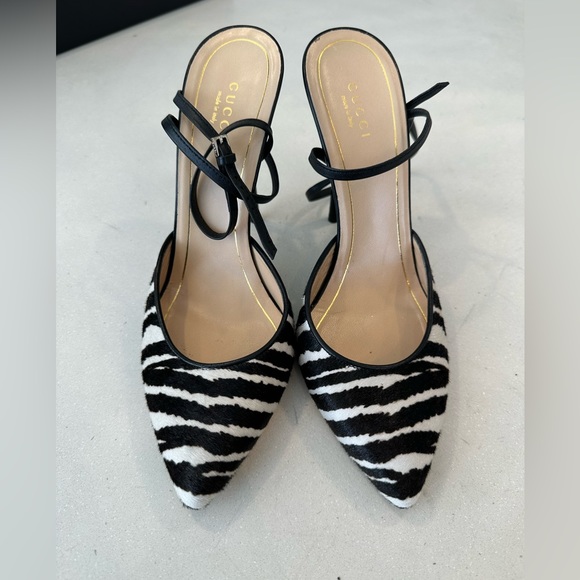 Gucci Zebra Calf Skin sling back heels - Picture 1 of 12